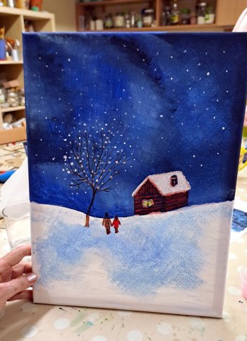 Maľba akrylom - Zimný sen